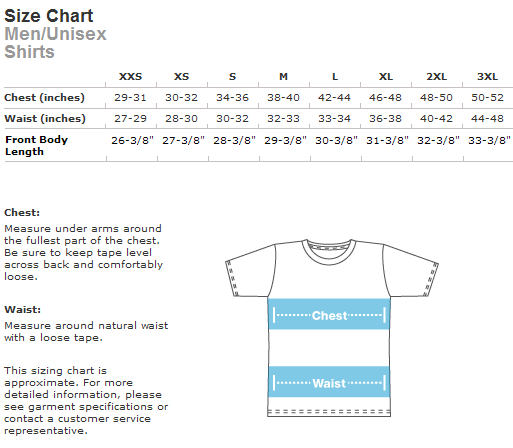 Sizing chart for this t-shirt