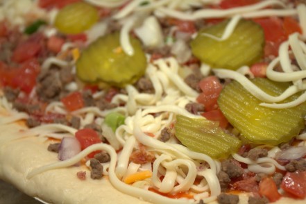 Pickles on a pizza!